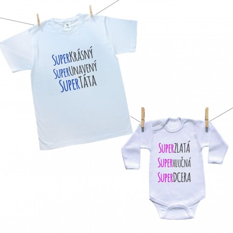 Rodinná sada (body s dlouhým rukávem) Rodinná sada Super táta, super dcera Rodinná sada (body s dlouhým rukávem) Rodinná sada Super táta, super dcera
