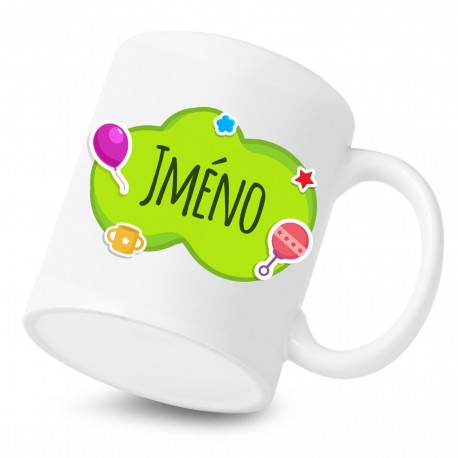 Keramický hrnek Zelená bublina se jménem dítěte