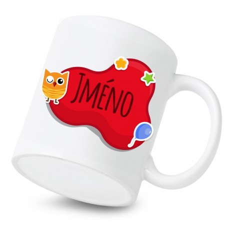 Keramický hrnek Červená bublina se jménem dítěte