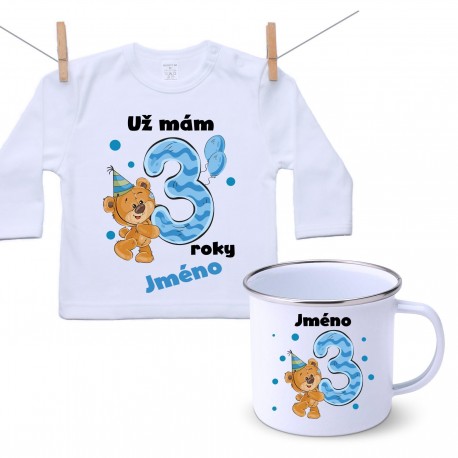 Sada Mám 3 roky s Medvídkem a jménem dítěte Chlapec