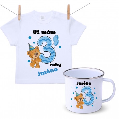 Sada Mám 3 roky s Medvídkem a jménem dítěte Chlapec
