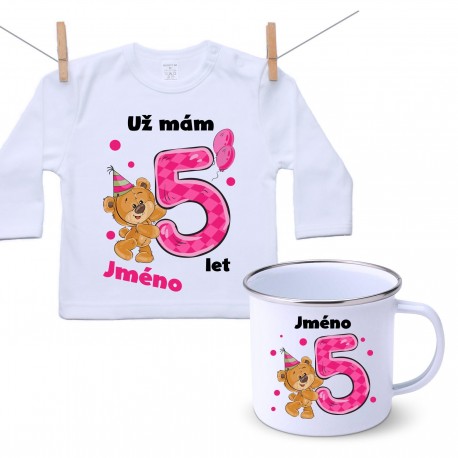 Sada Mám 5 let s Medvídkem a jménem dítěte Dívka