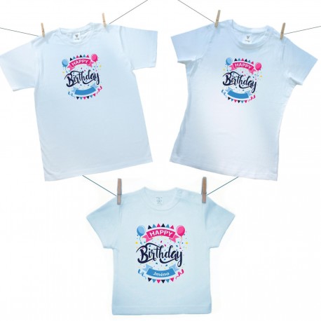 Rodinná sada (tričko s krátkým rukávem) Happy birthday s jménem dítěte