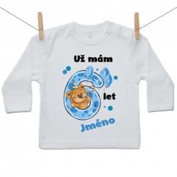 Tričko s dlouhým rukávem Už mám 6 let s Medvídkem a jménem dítěte Chlapec