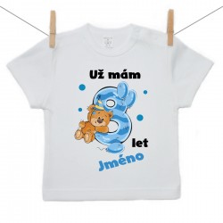 Tričko s krátkým rukávem Už mám 8 let s Medvídkem a jménem dítěte Chlapec