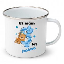 Smaltovaný hrnek Už mám 8 let s Medvídkem a jménem dítěte Chlapec