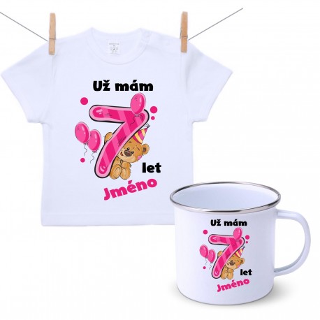 Sada Už mám 7 let s Medvídkem a jménem dítěte Dívka