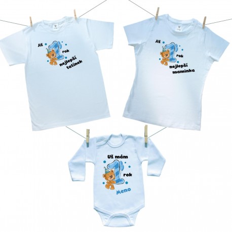 Rodinná sada (body s dlouhým rukávem) Již 1 rok nejlepší rodiče chlapečka s jménem děťátka