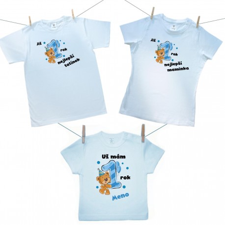 Rodinná sada (tričko s krátkým rukávem) Již 1 rok nejlepší rodiče chlapečka s jménem děťátka