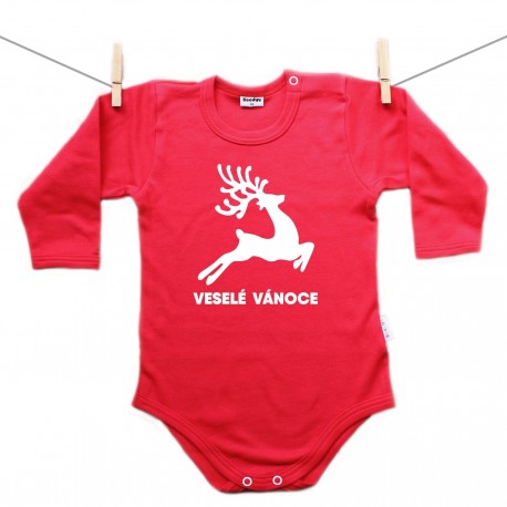 Červené body s dlouhým rukávem Veselé Vánoce se sobem