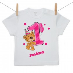 Tričko s krátkým rukávem 1 rok s Medvídkem a jménem dítěte Dívka