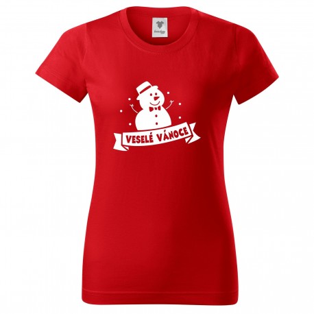 Červené dámské triko Sněhulák Veselé Vánoce