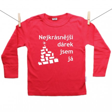 Červené tričko s dlouhým rukávem Nejkrásnější dárek jsem já Červené tričko s dlouhým rukávem Nejkrásnější dárek jsem já