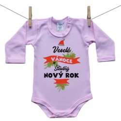 Růžové body s dlouhým rukávem Veselé Vánoce a Šťastný Nový rok