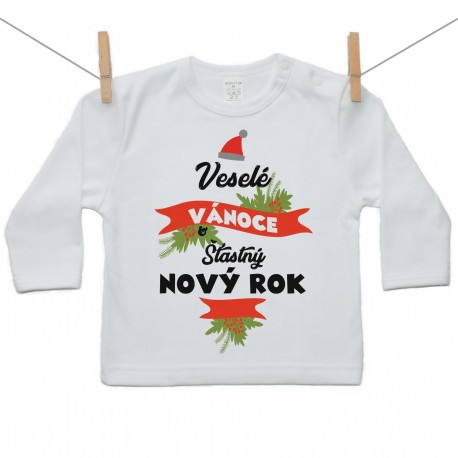 Tričko s dlouhým rukávem Veselé Vánoce a Šťastný Nový rok Tričko s dlouhým rukávem Veselé Vánoce a Šťastný Nový rok