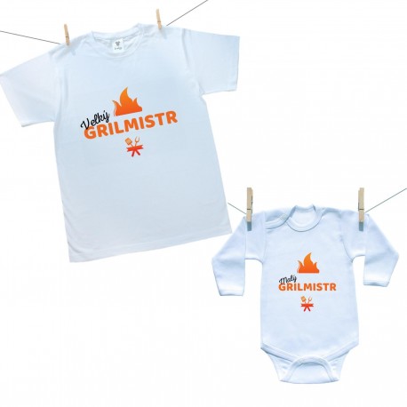 Rodinná sada (body s dlouhým rukávem) Velký a malý grilmistr
