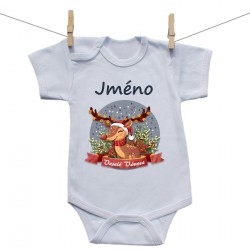 Body s krátkým rukávem Veselé Vánoce se sobíkem a jménem dítěte