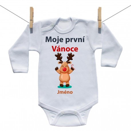 Body s dlouhým rukávem Moje první Vánoce se sobíkem a jménem dítěte Body s dlouhým rukávem Moje první Vánoce se sobíkem a jménem dítěte