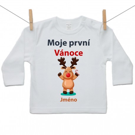 Tričko s dlouhým rukávem Moje první Vánoce se sobíkem a jménem dítěte Tričko s dlouhým rukávem Moje první Vánoce se sobíkem a jménem dítěte