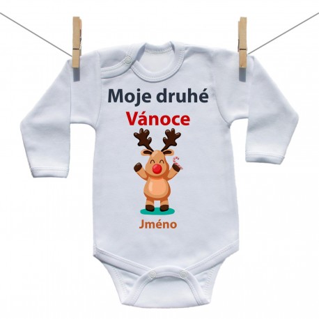 Body s dlouhým rukávem Moje druhé Vánoce se sobíkem a jménem dítěte