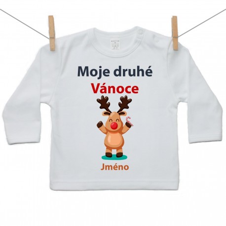 Tričko s dlouhým rukávem Moje druhé Vánoce se sobíkem a jménem dítěte Tričko s dlouhým rukávem Moje druhé Vánoce se sobíkem a jménem dítěte