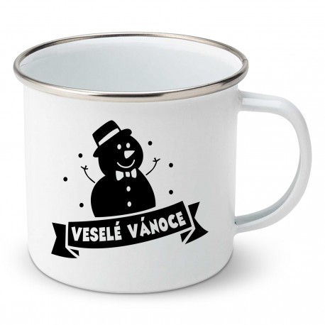Smaltovaný hrnek Sněhulák Veselé Vánoce