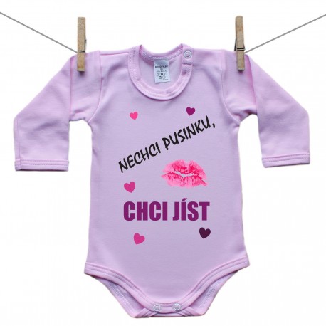 Růžové body s dlouhým rukávem Nechci pusinku chci jíst 
