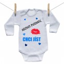 Body s dlouhým rukávem Nechci pusinku chci jíst (modrá)