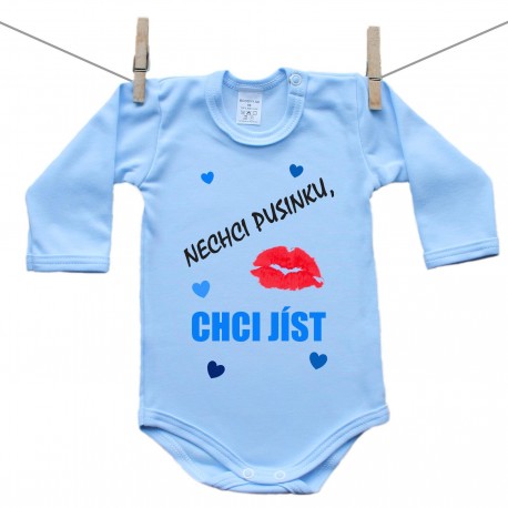 Modré body s dlouhým rukávem Nechci pusinku chci jíst (modrá)
