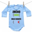 Modré body s dlouhým rukávem Baterie nabitá/vybitá rodiče se jménem
