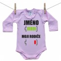 Růžové body s dlouhým rukávem Baterie nabitá/vybitá rodiče se jménem