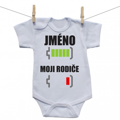 Body s krátkým rukávem Baterie nabitá/vybitá rodiče se jménem Body s krátkým rukávem Baterie nabitá/vybitá rodiče se jménem