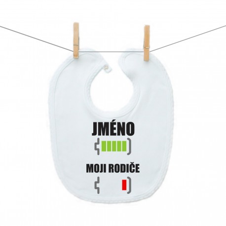 Bryndáček na zapínání Baterie nabitá/vybitá rodiče se jménem