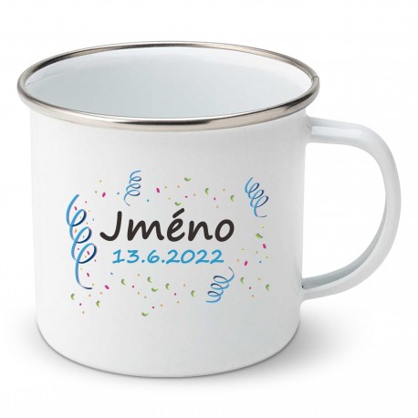 Smaltovaný hrnek Se jménem děťátka a datem (Chlapec)