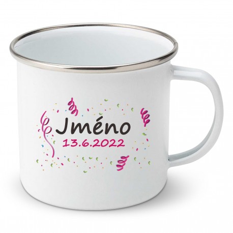 Smaltovaný hrnek Se jménem děťátka a datem (Dívka)