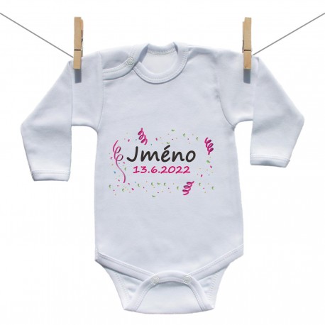 Body s dlouhým rukávem Se jménem děťátka a datem (Dívka)