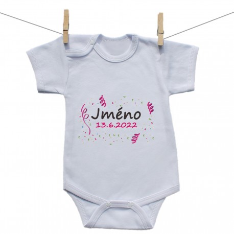 Body s krátkým rukávem Se jménem děťátka a datem (Dívka)