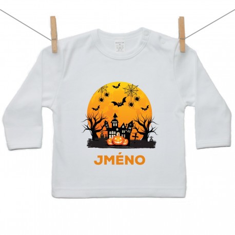 Tričko s dlouhým rukávem Happy Halloween se jménem dítěte