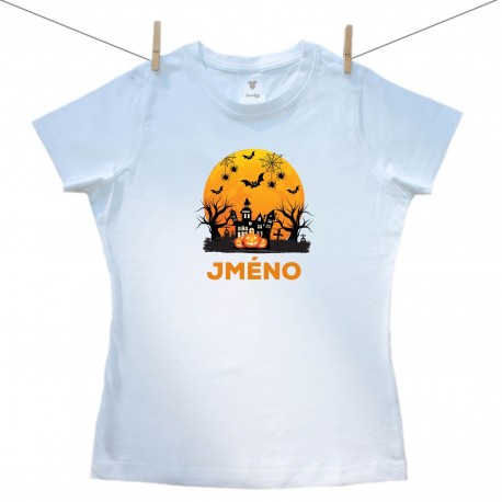 Dámské triko s krátkým rukávem Happy Halloween se jménem