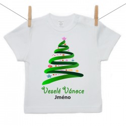 Tričko s krátkým rukávem Veselé Vánoce se stromkem a jménem děťátka
