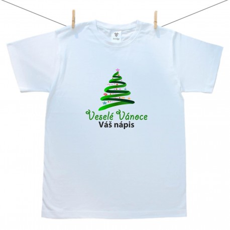Pánské triko s krátkým rukávem Veselé Vánoce se stromkem a vlastním nápisem