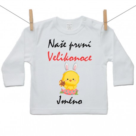 Tričko s dlouhým rukávem Naše první Velikonoce s jménem Dívka