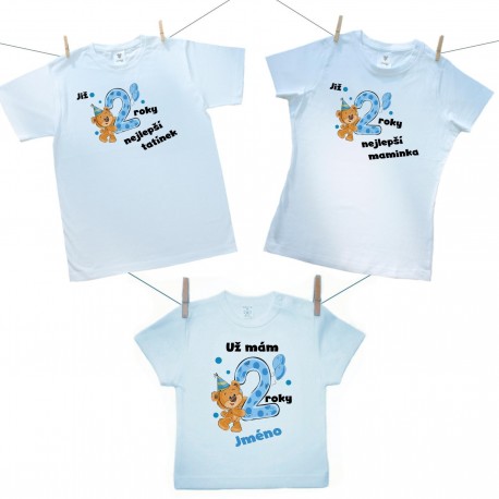 Rodinná sada (tričko s krátkým rukávem) Již 2 roky nejlepší rodiče chlapečka s jménem děťátka
