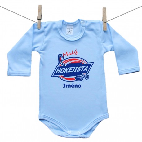 Modré body s dlouhým rukávem Malý hokejista s jménem