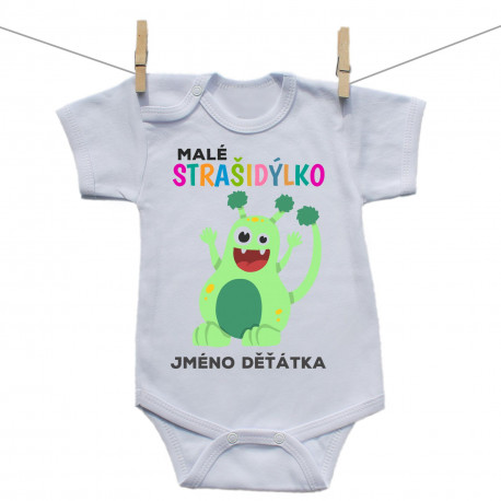 Body s krátkým rukávem Malé strašidýlko - zelené se jménem děťátka