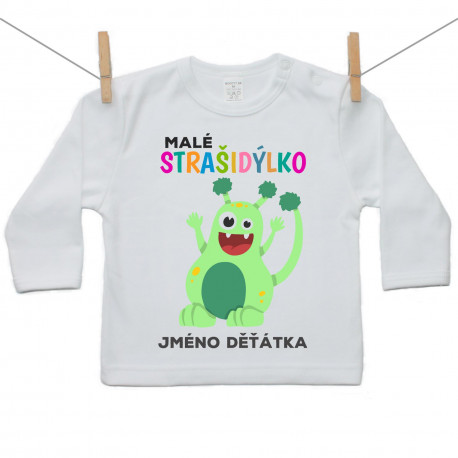 Tričko s dlouhým rukávem Malé strašidýlko - zelené se jménem děťátka