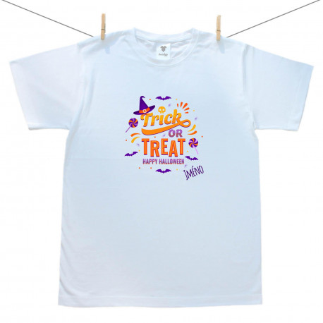 Pánské triko s krátkým rukávem Trick or treat se jménem Pánské triko s krátkým rukávem Trick or treat se jménem