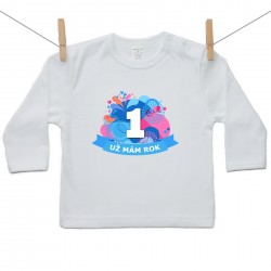Tričko s dlouhým rukávem Už mám 1 rok Modrá