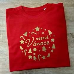 Limitovaná zlatá edice červené dámské triko Veselé Vánoce