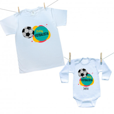 Rodinná sada (body s dlouhým rukávem) Malý a velký fotbalista se jménem děťátka